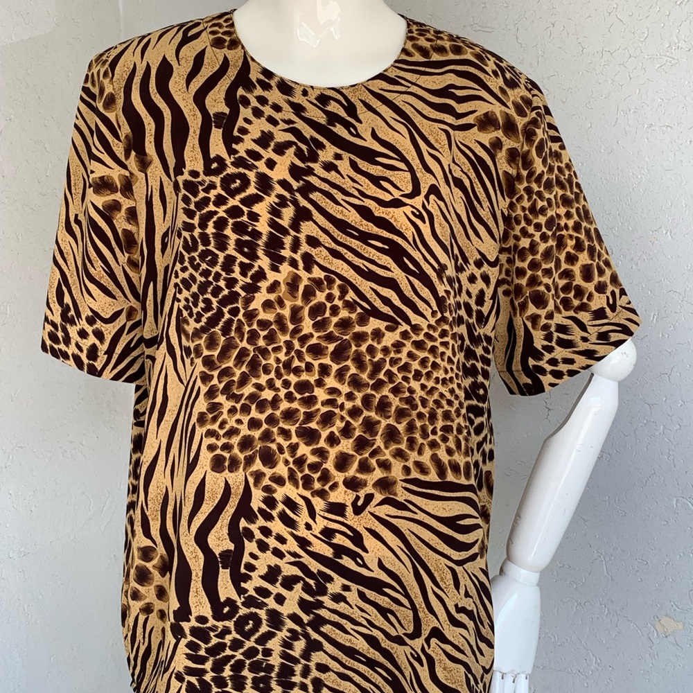 Tan and brown tiger, print blouse